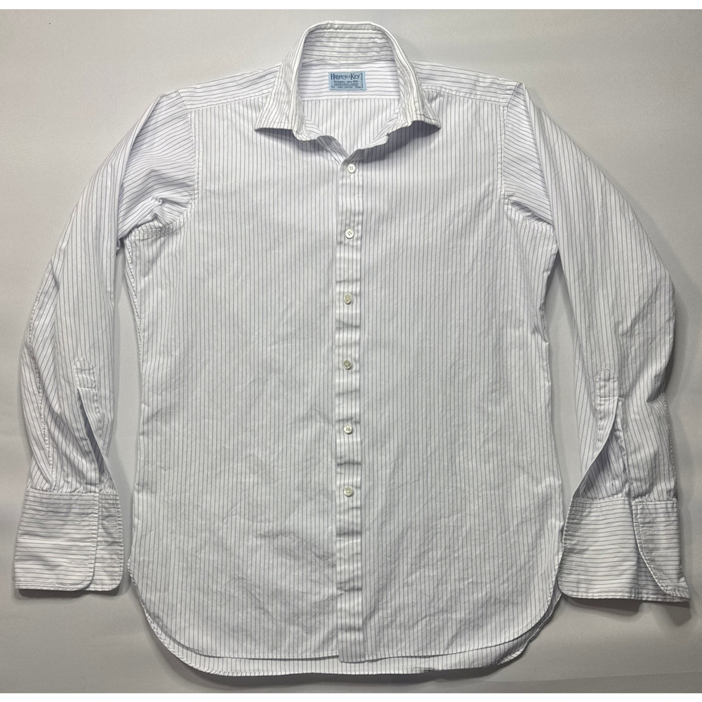 Hilditch & Key Men's French Cuff White Striped‎ Button  Dress Shirt 15-1/2 39cm*